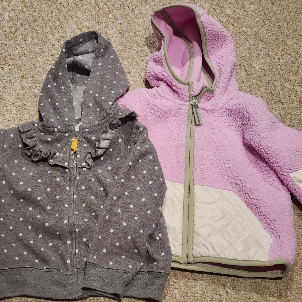 Bundle Cat & Jack/carters Baby Girl Sz 18M Soft Plush Fleece Zipper Jackets(2)